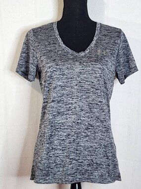 Under Armour HeatGear Tech Black Silver Heather Loose Fit Twist SS T-Shirt Sz M